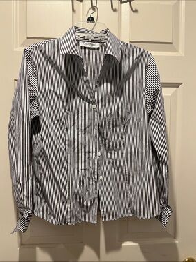Calvin Klein Women’s Black and White Vertical Stripe Dress Shirt